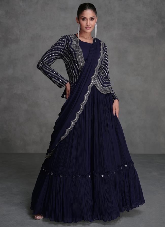 Organza Silk Navy Blue Party Wear Embroidery Work Readymade Lehenga Choli